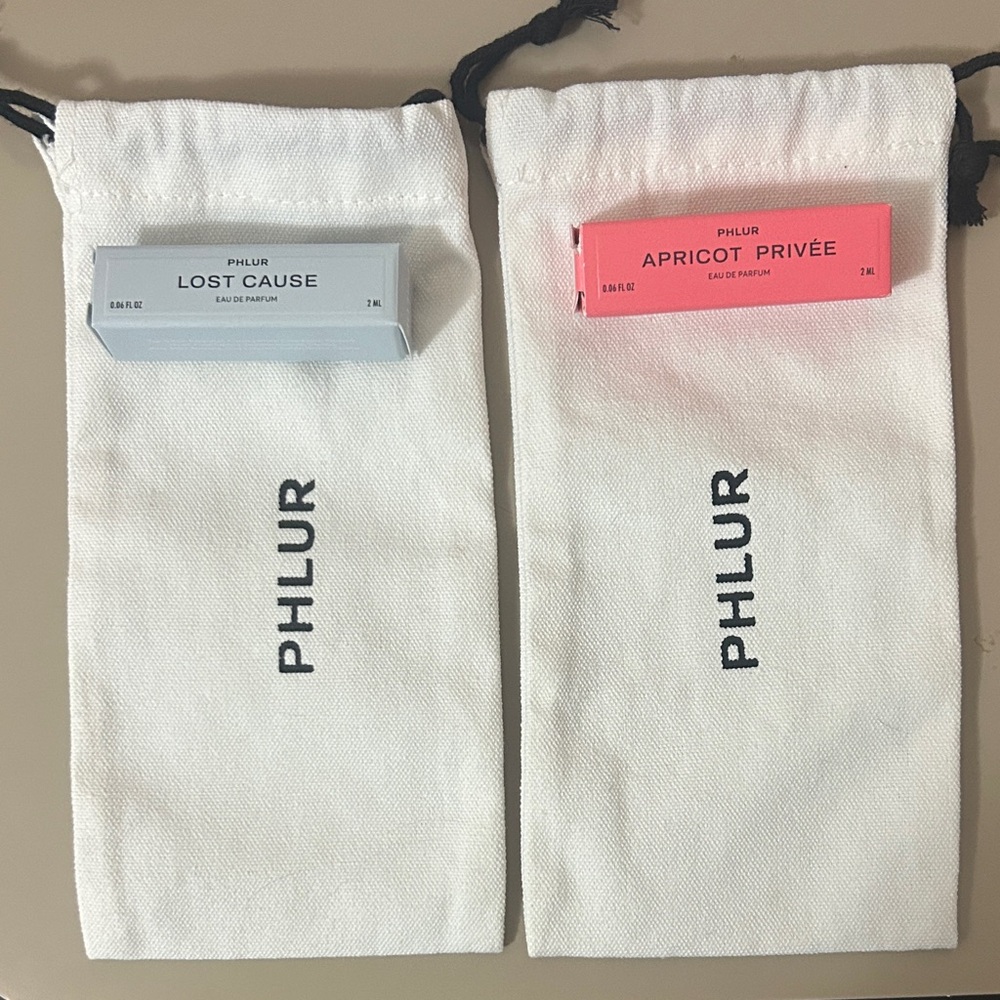 Phlur small canvas bags and two samples